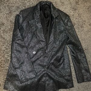 Elegant Black Oversized Glitter Thread Blazer